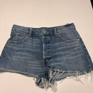 Zara Denim Cutoff Shorts Women 6 Frayed Distressed Button Fly Blue